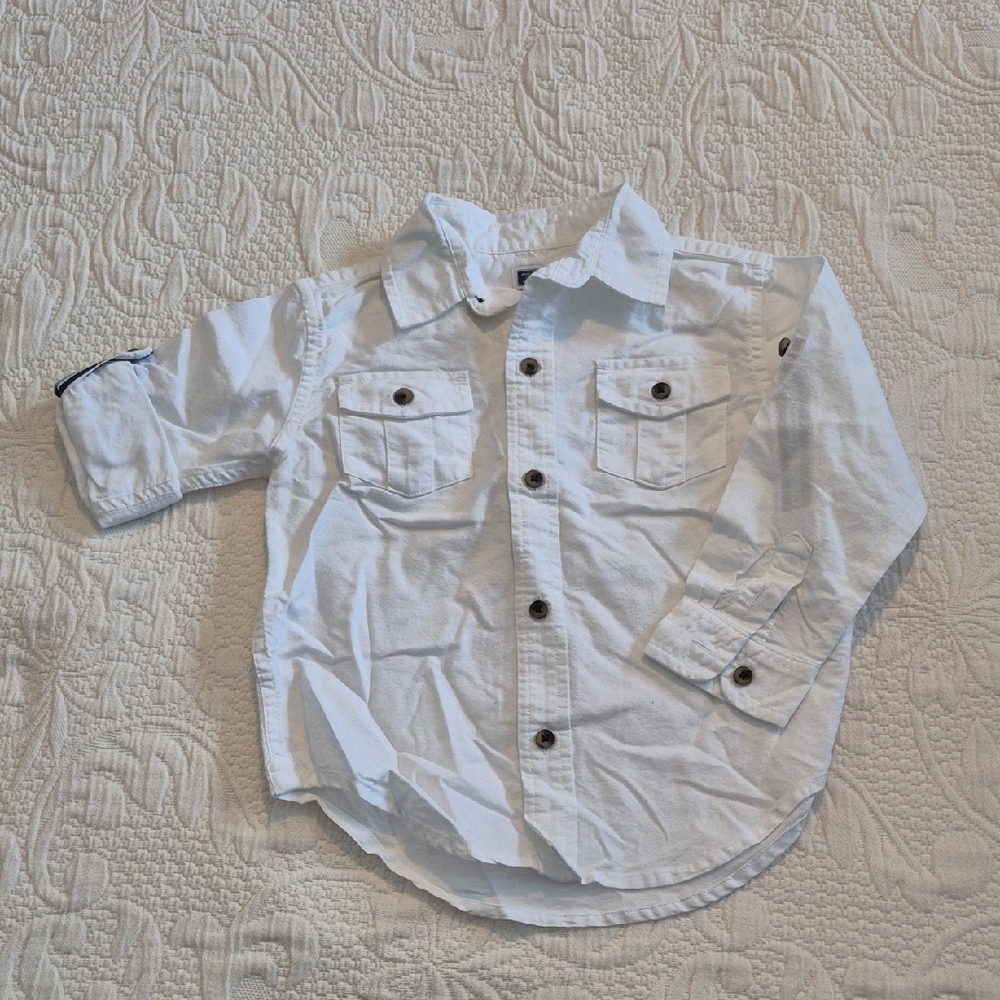 Janie and Jack boys 2T white cotton convertible sleeve button up shirt EUC